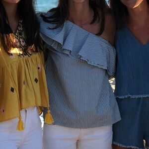 Club Monaco Striped One Shoulder Top